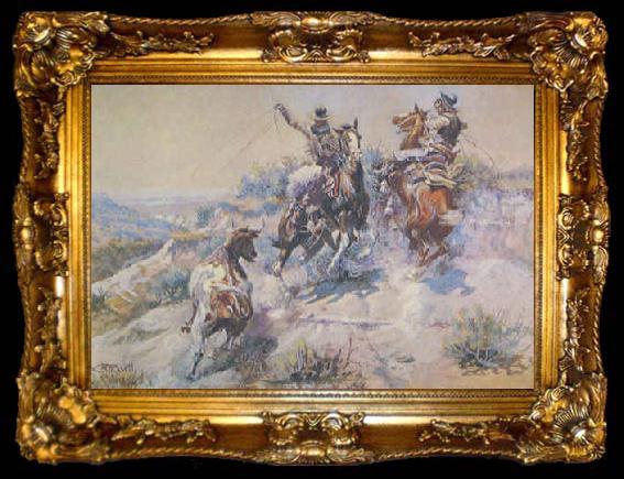 framed  Charles M Russell Mad Cow, ta009-2